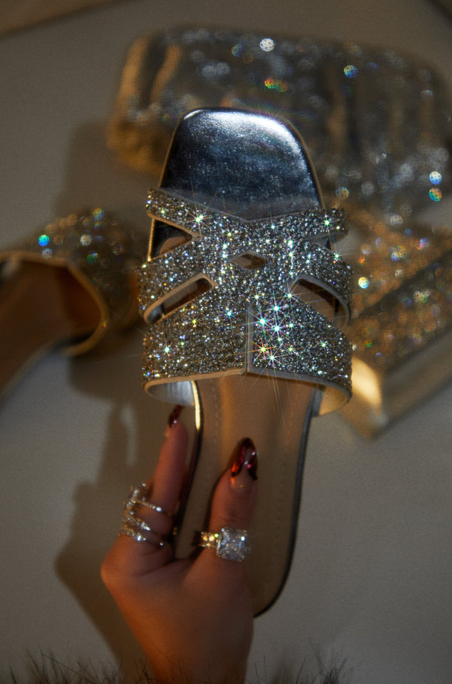 Load image into Gallery viewer, Women Holding Silver-Tone Sandals