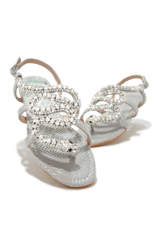 Load image into Gallery viewer, Snake Embellished Silver-Tone Sandals
