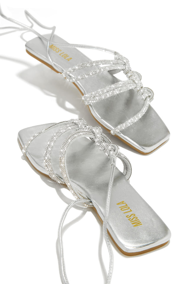 Load image into Gallery viewer, Ibiza Nights Embellished Lace Up Sandals - Silver