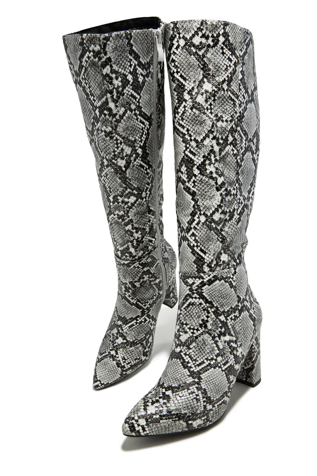Load image into Gallery viewer, Fine Time Block Heel Knee High Boots - Snake