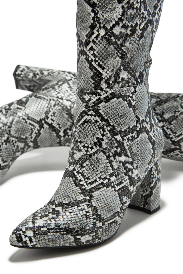 Load image into Gallery viewer, Fine Time Block Heel Knee High Boots - Snake