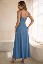 Load image into Gallery viewer, Summer Skies Belted Denim Midi Dress – Blue