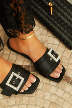 Load image into Gallery viewer, Summer Solstice Embellished Buckle Slip On Sandals - Black