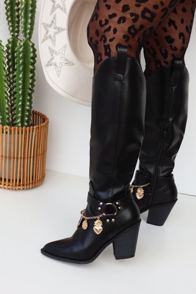 Load image into Gallery viewer, Sunsets & Festivals Cowgirl Boots - Black