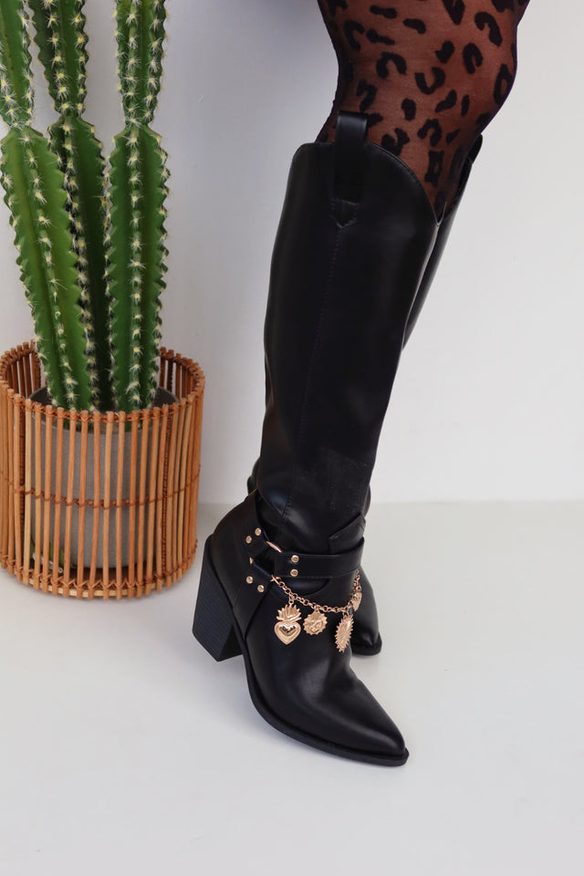 Load image into Gallery viewer, Sunsets & Festivals Cowgirl Boots - Black
