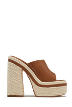 Load image into Gallery viewer, Tan Block Heel Espadrille Platform Mules
