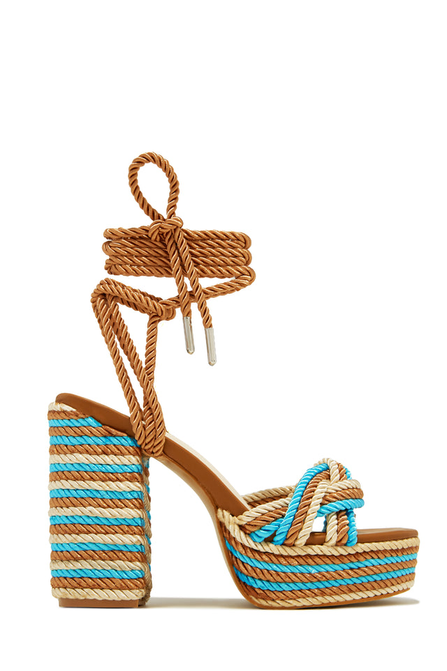 Load image into Gallery viewer, Tan Lace Up Chunky Platform Heels