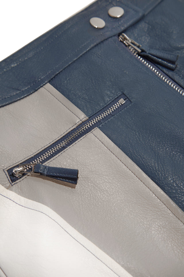 Load image into Gallery viewer, Tyra Color Blocked Moto Mini Skirt - Blue Multi