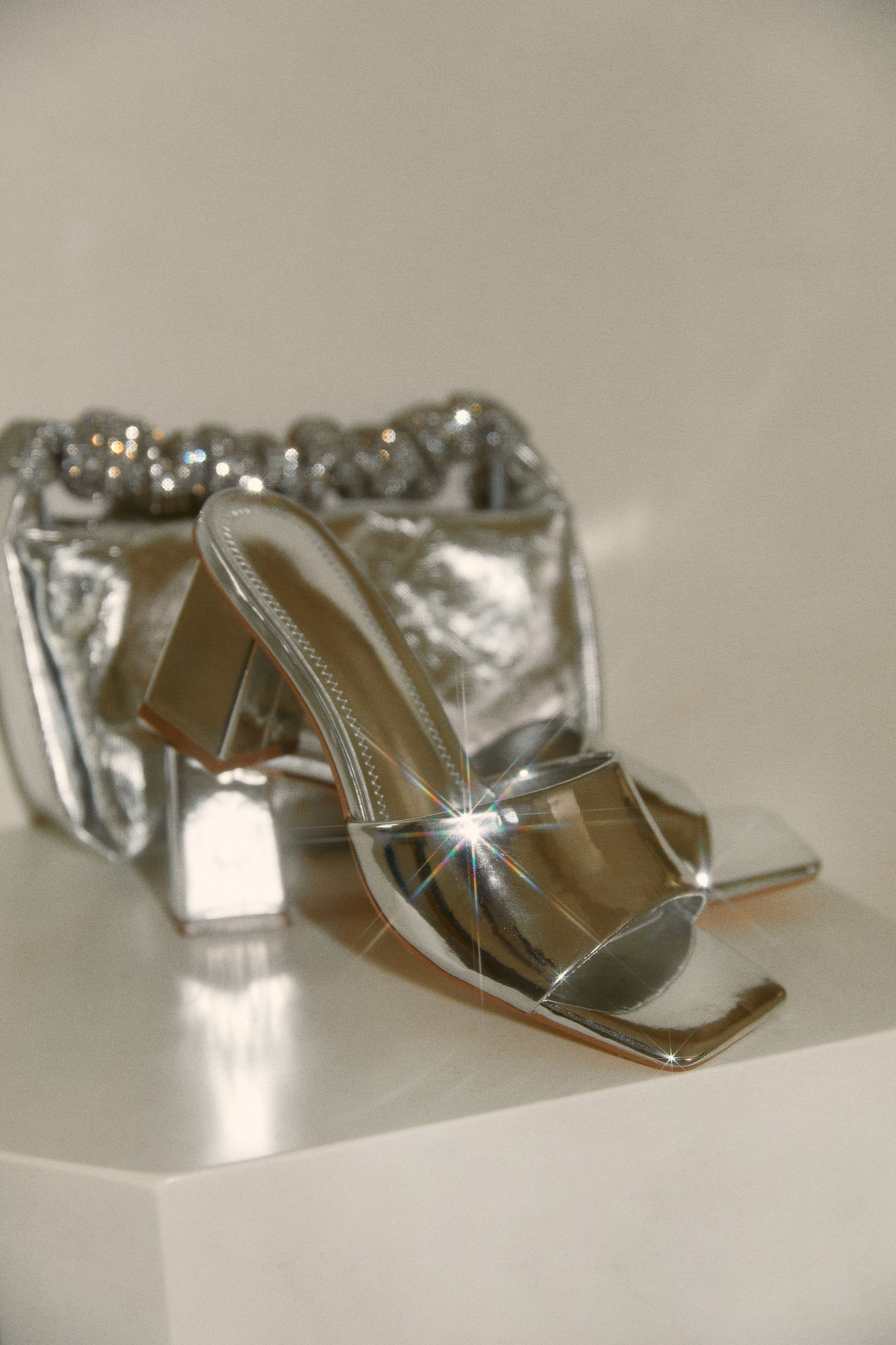 Miss Lola | Valentine Silver Block Heel Mules – MISS LOLA
