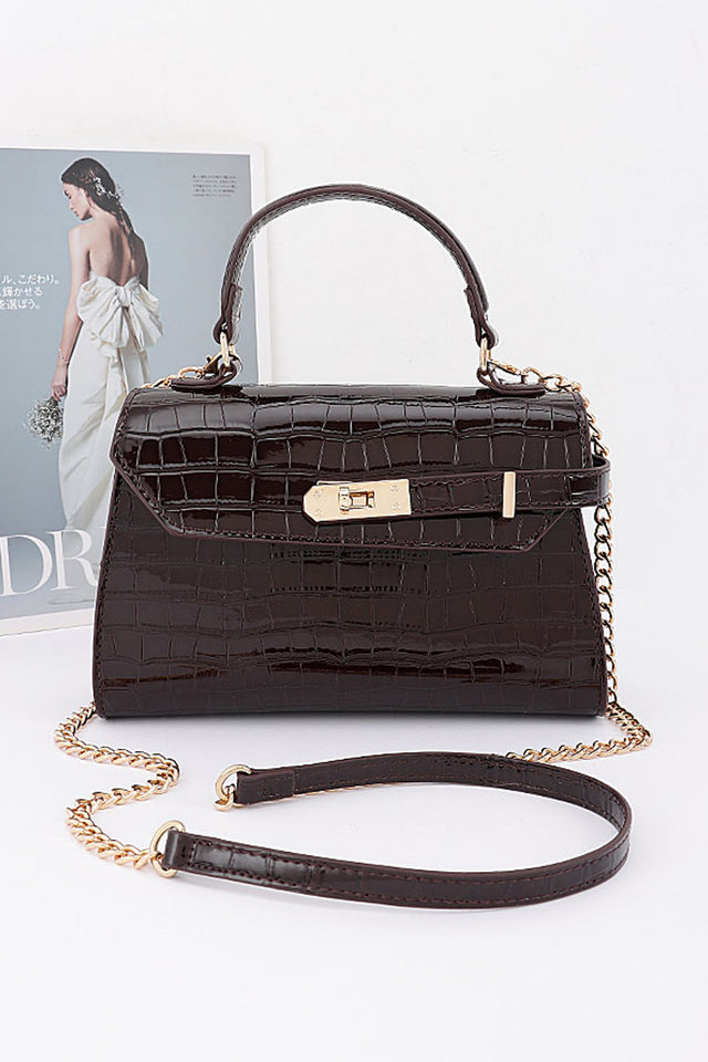 Load image into Gallery viewer, Vivian Croc Embossed Top Handle Crossbody Bag - Brown