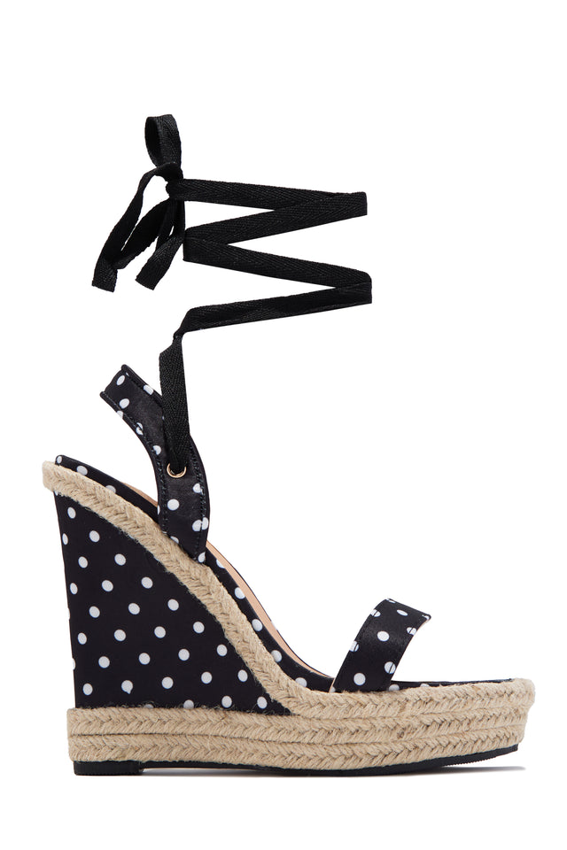 Load image into Gallery viewer, Lucy Platform Lace Up Wedges - Polka Dot