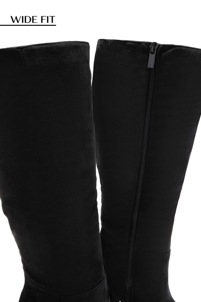 Load image into Gallery viewer, Hudson Wide Fit Platform Block Heel Boots - Black Suede