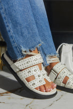 Load image into Gallery viewer, Women Wearing White Slip On Chunky Embellished Sandals