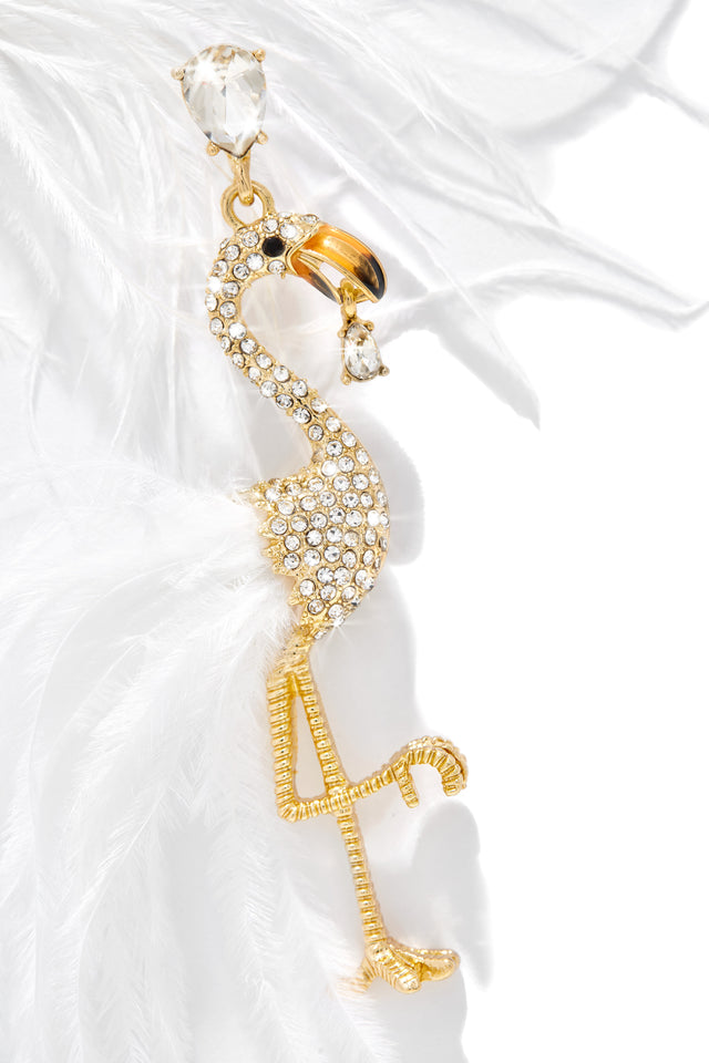 Load image into Gallery viewer, Aruba Faux Feather Flamingo Earring - White