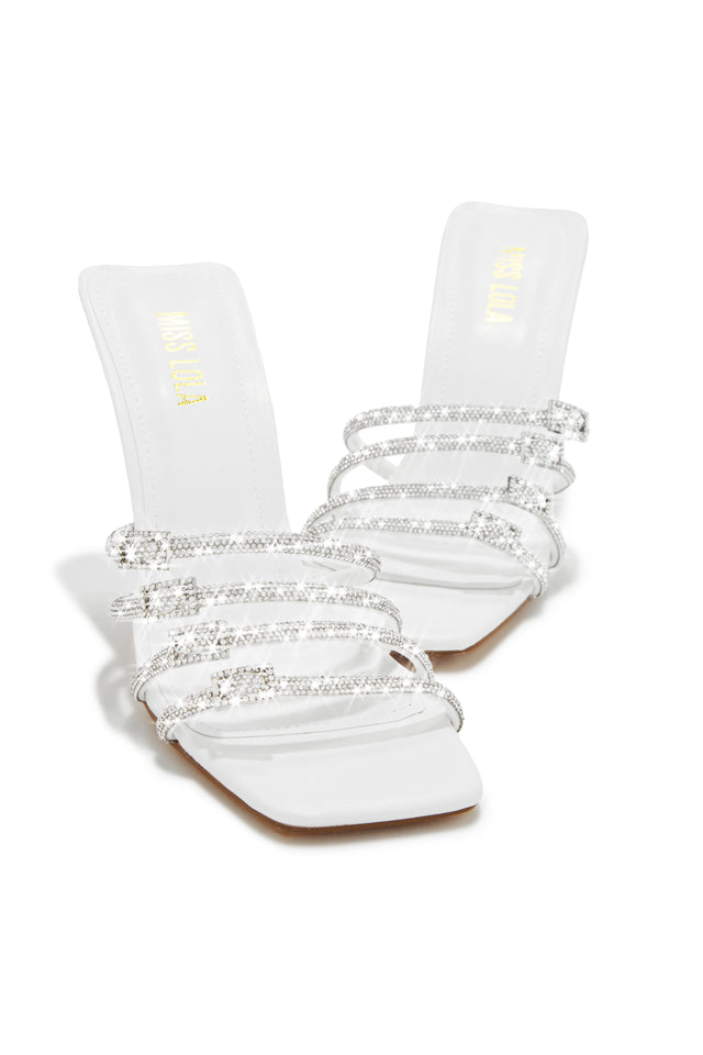 Load image into Gallery viewer, White Single Sole Rhinestone Mules