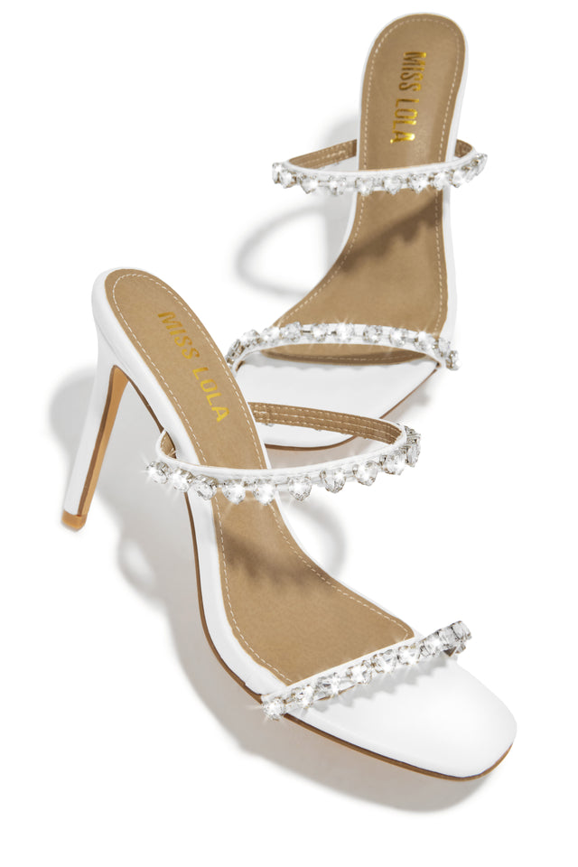 Load image into Gallery viewer, Love Addiction Embellished High Heel Mules - White