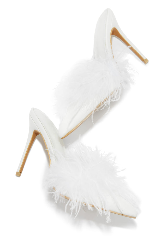 Load image into Gallery viewer, White Faux Fur Pointed Toe Heel Mules