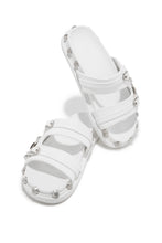 Load image into Gallery viewer, White Slip On Sandals with Silver-Tone Hardware