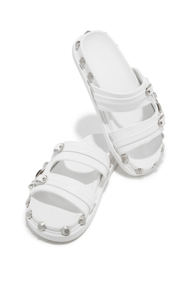 Load image into Gallery viewer, White Slip On Sandals with Silver-Tone Hardware