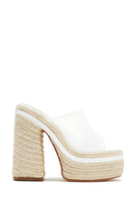 Load image into Gallery viewer, White Block Heel Espadrille Platform Mules