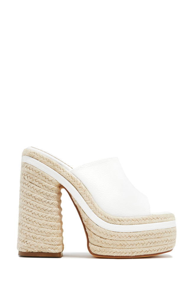 Load image into Gallery viewer, White Block Heel Espadrille Platform Mules