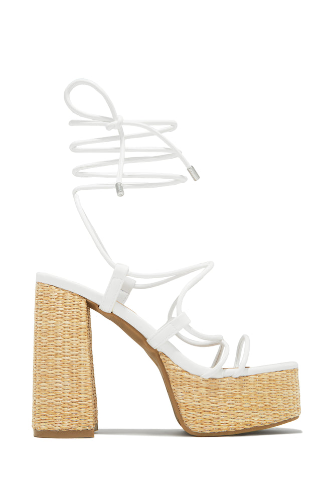 Load image into Gallery viewer, White Lace Up Chunky Heels