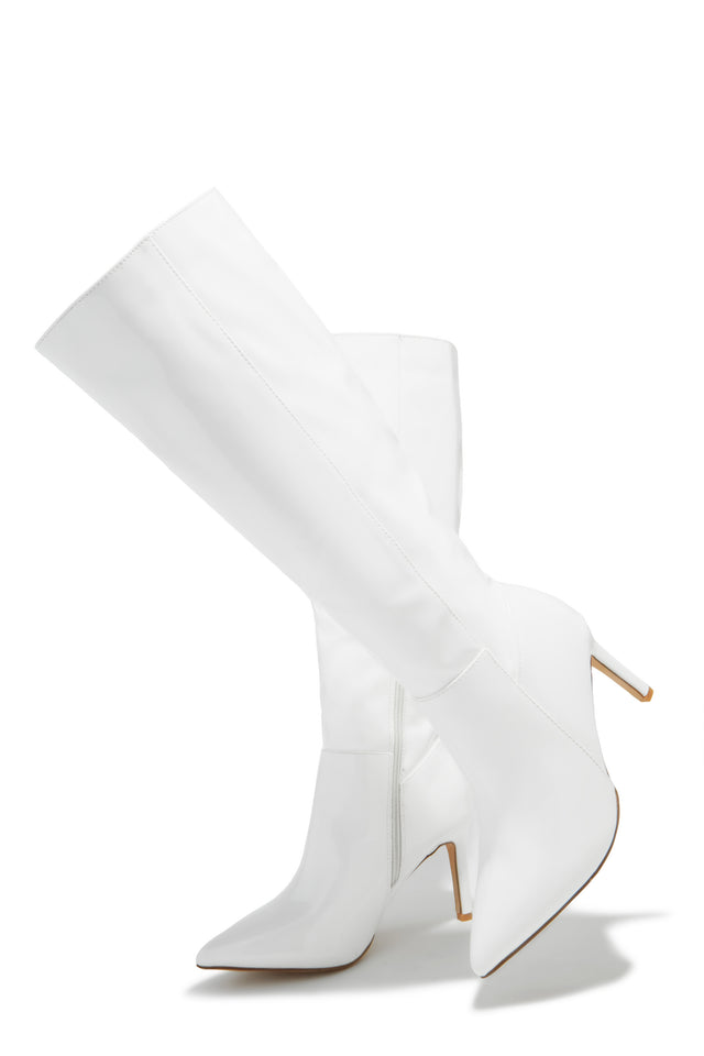Load image into Gallery viewer, Scarlette Below The Knee Heel Boots - White Pat