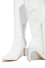 Load image into Gallery viewer, Scarlette Below The Knee Heel Boots - White Pat