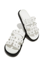 Load image into Gallery viewer, White Chunky Slip On Sandals with Embellished Detailing