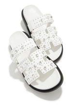 Load image into Gallery viewer, White Chunky Slip On Embellished Sandals