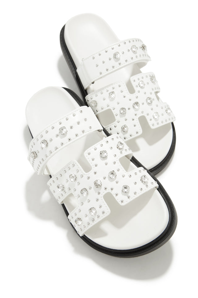 Load image into Gallery viewer, White Chunky Slip On Embellished Sandals