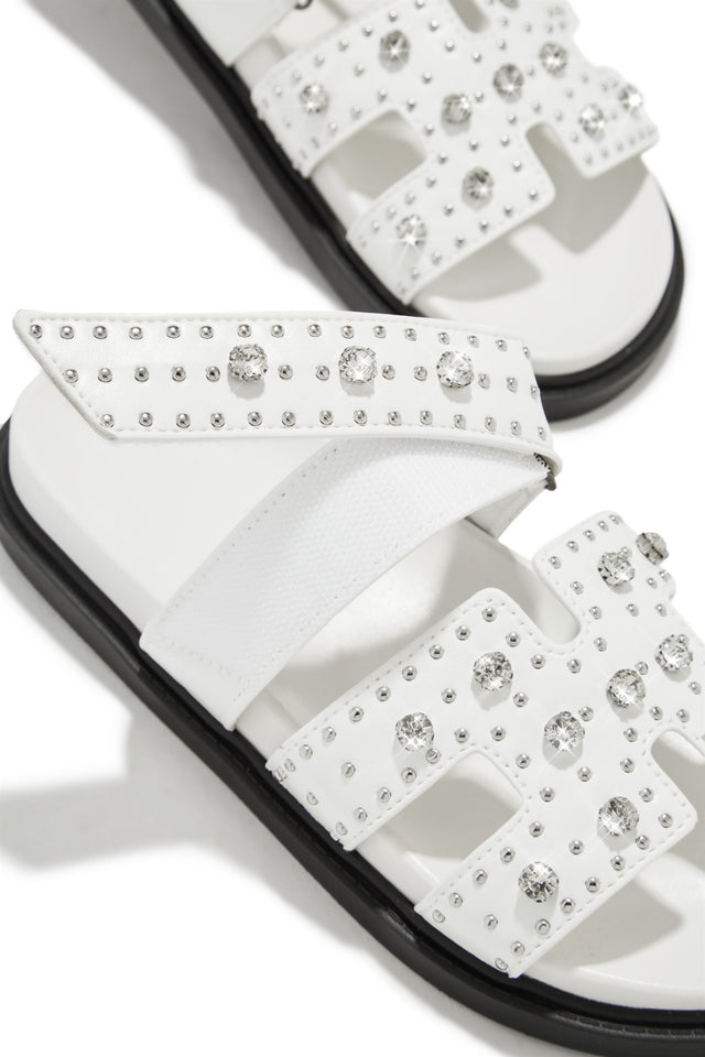 Load image into Gallery viewer, White Slip On Sandals with Adjustable Velcro Strap