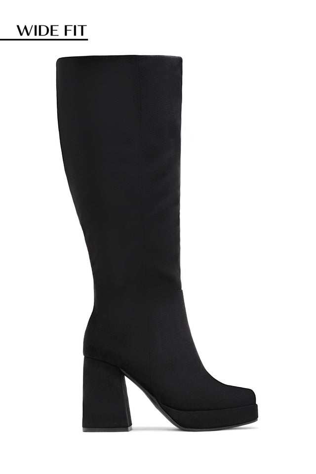 Load image into Gallery viewer, Hudson Wide Fit Platform Block Heel Boots - Black Suede