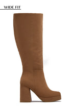 Load image into Gallery viewer, Hudson Wide Fit Platform Block Heel Boots - Camel Suede