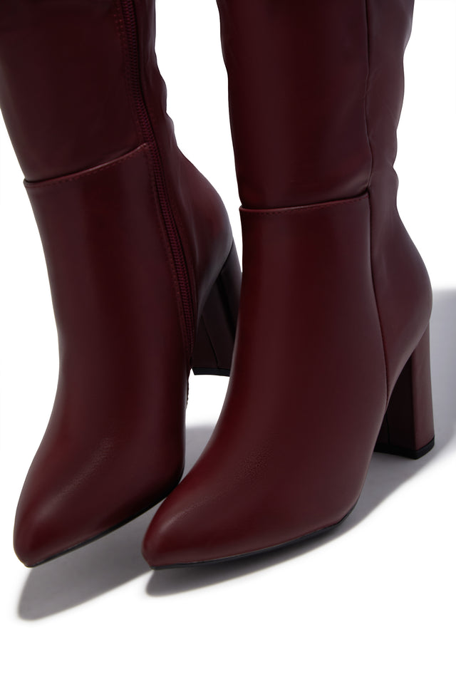 Load image into Gallery viewer, Fine Time Wide Fit Block Heel Knee High Boots - Wine