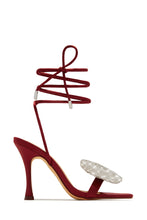 Load image into Gallery viewer, Ciela Lace Up Embellished Bow Heels - Wine