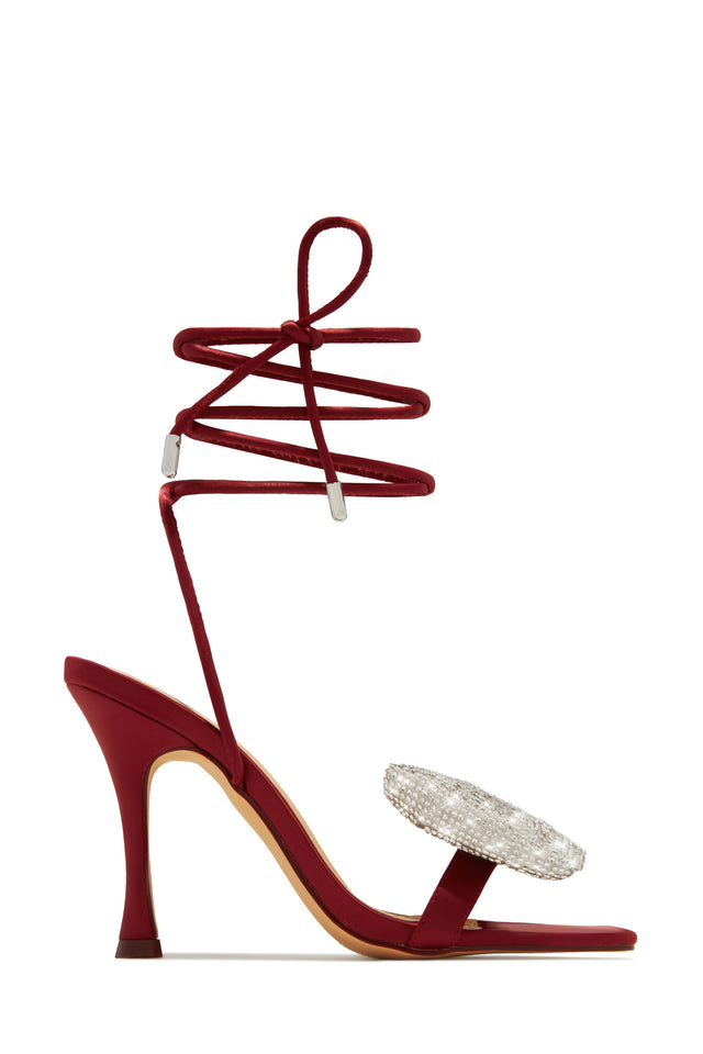 Load image into Gallery viewer, Ciela Lace Up Embellished Bow Heels - Wine