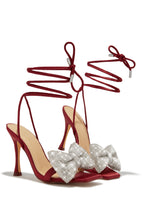 Load image into Gallery viewer, Ciela Lace Up Embellished Bow Heels - Wine