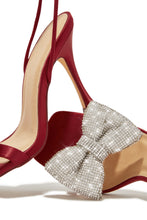 Load image into Gallery viewer, Ciela Lace Up Embellished Bow Heels - Wine