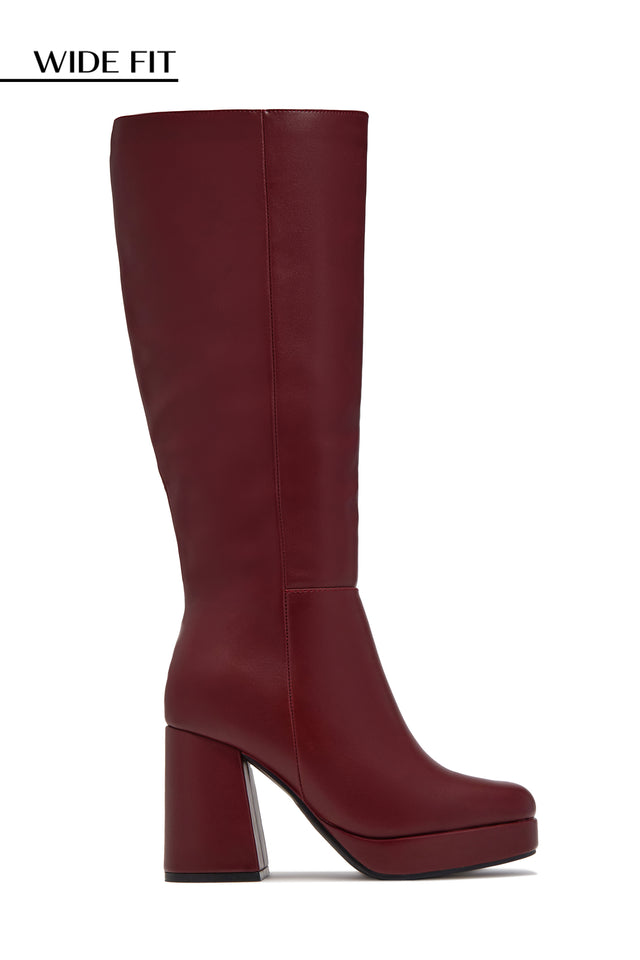 Load image into Gallery viewer, Hudson Wide Fit Platform Block Heel Boots - Wine