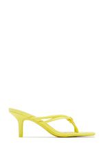 Load image into Gallery viewer, Yellow Open Square Toe Thong Strap Mule Heels
