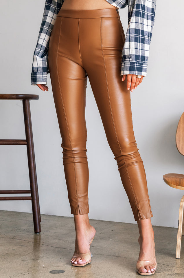 Load image into Gallery viewer, Make Jaws Drop High Waist Skinny PU Pant - Camel