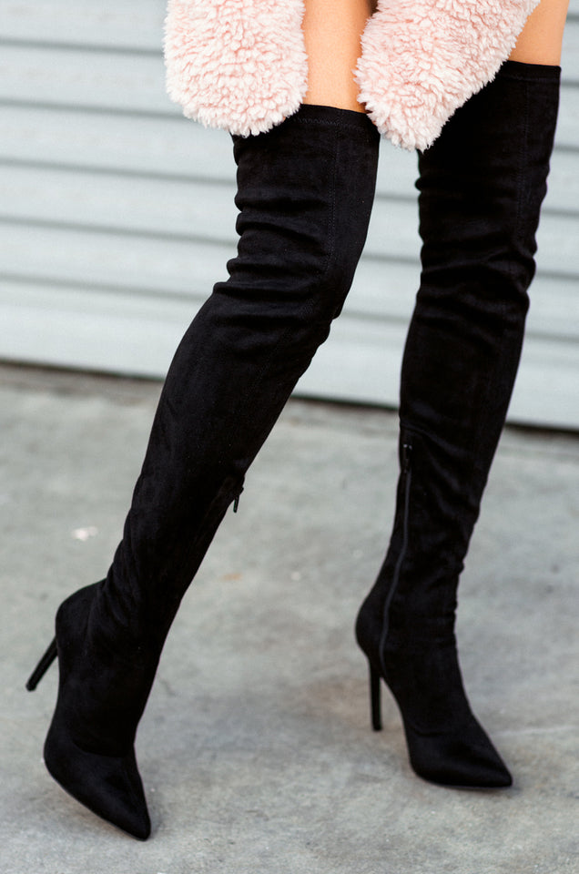 Load image into Gallery viewer, Sultry Touch Over The Knee Boots - Black
