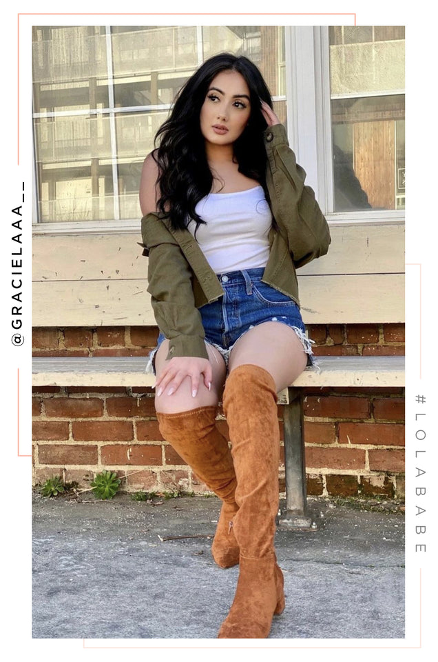 Load image into Gallery viewer, New Moon Over The Knee Block Heel Boots - Chestnut