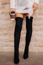 Load image into Gallery viewer, Black over the knee high heel boot