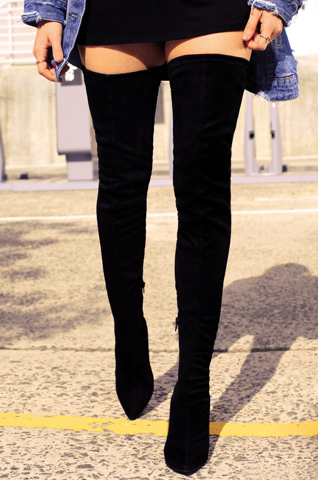 Load image into Gallery viewer, Groundbreaking Over The Knee High Heel Boots - Black