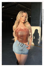 Load image into Gallery viewer, Iris Strapless Croc Corset Top - Brown