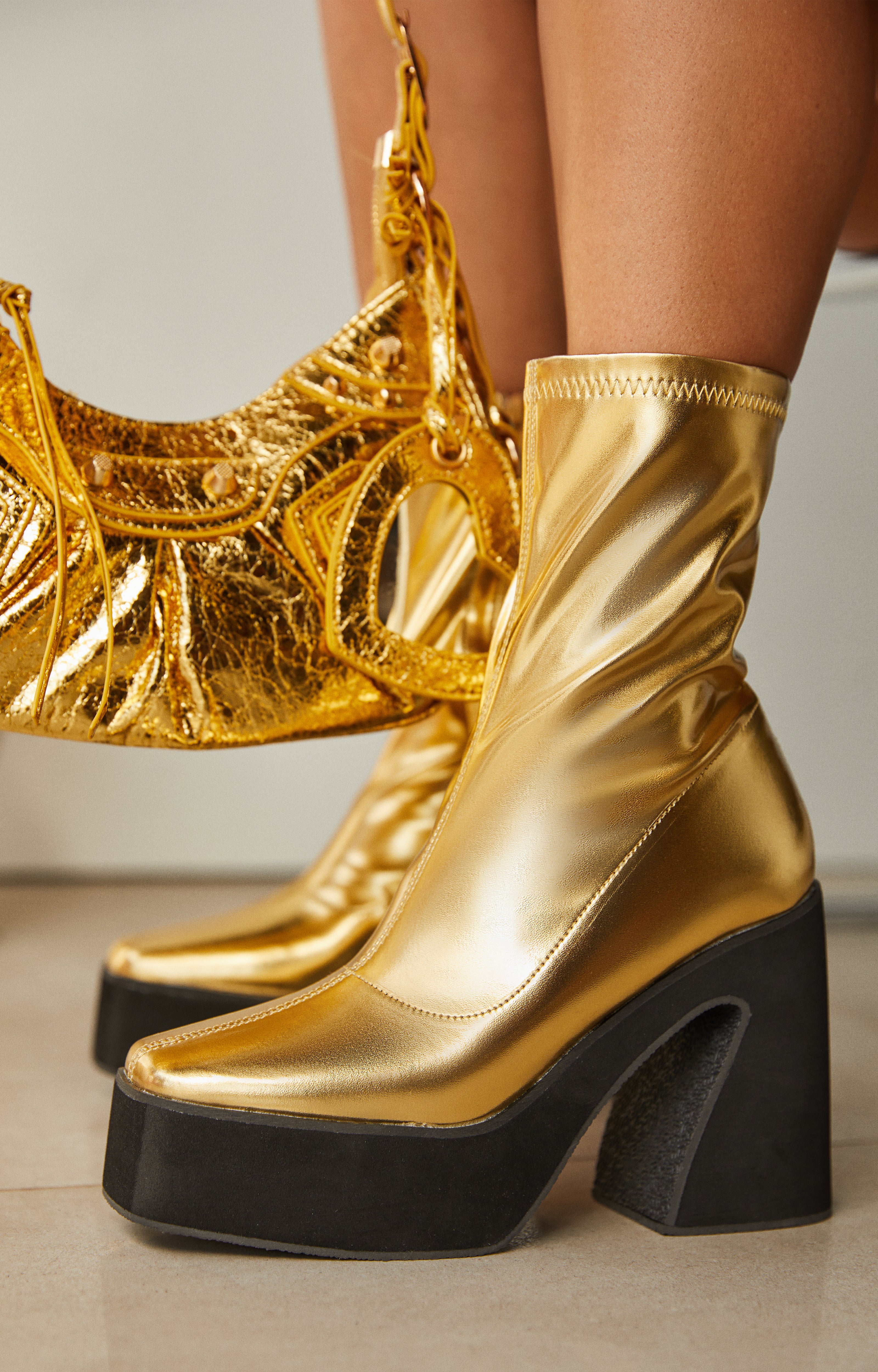 After Hours Block Heel Ankle Boots - Gold After Hours Block Heel Ankle Boots - Gold