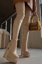 Load image into Gallery viewer, Amira - Nude Platform Block Heel Over The Knee Boots