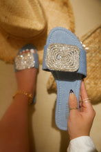 Load image into Gallery viewer, Beach Cocktail Embellished Slip On Sandals - Denim